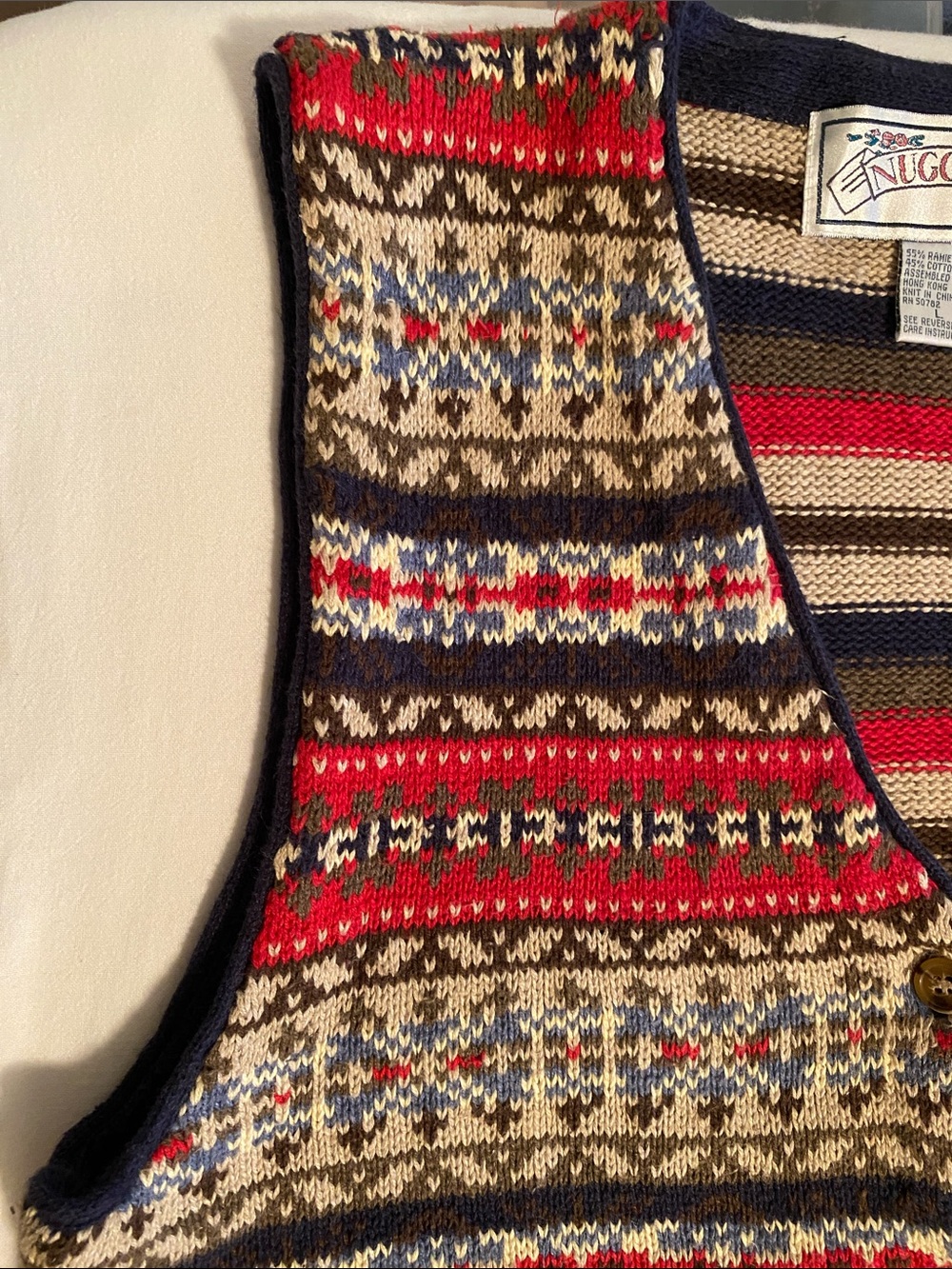 Nuggets Vintage 90’s Fair Isle Knit Button-Up Vest Cotton Ramie Y2K Size Large - Picture 6 of 12